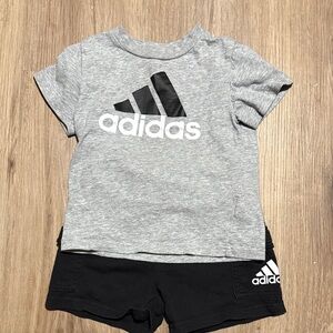adidas Gray Tee with Black Logo and Black Shorts Set